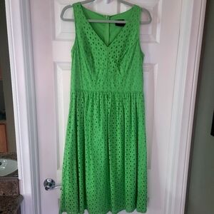 JUST TAYLOR GREEN EYELET FLARE DRESS